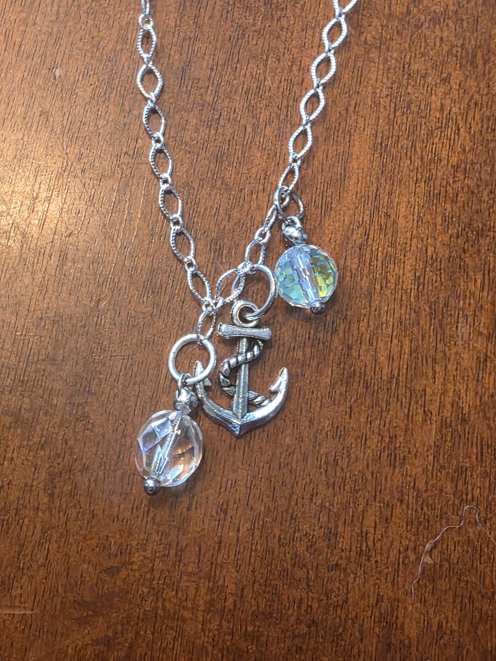 Styleandstone Silver Anchor & Crystal Charm Necklace
